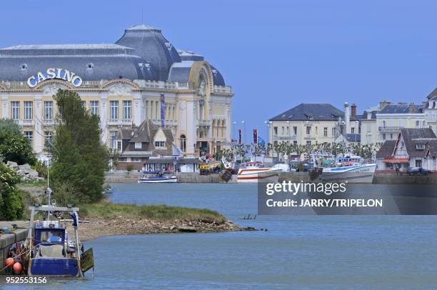 Fishing port with in background the Casino, Trouville, Calvados department, Normandy region, France.
