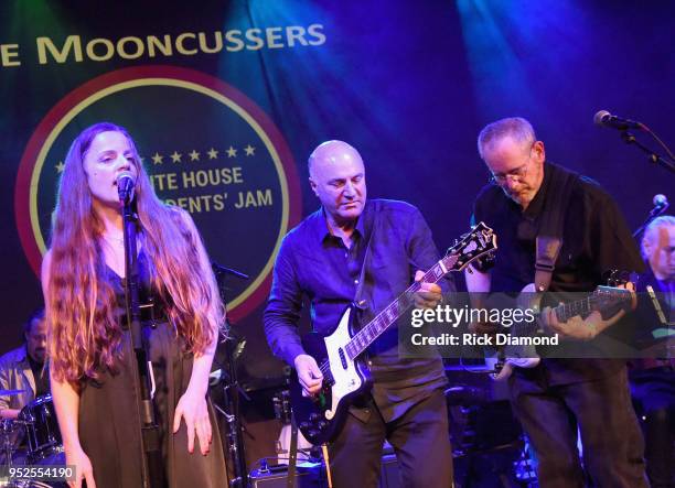 Steve Liesman & The Mooncussers L/R: CNBC's Brigit Moynihan, Shark Tank's Kevin O'Leary and Perry Winston on stage during Mother Nature Network's...