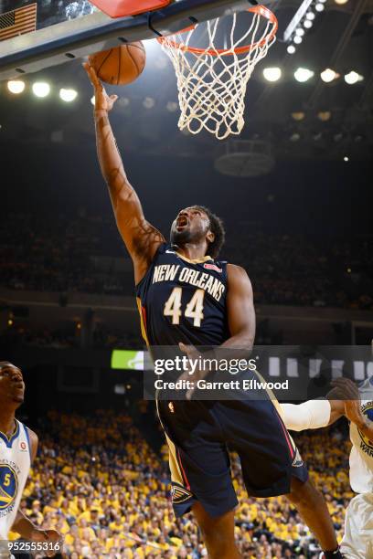 Solomon Hill of the New Orleans Pelicans goes to the basket against the Golden State Warriors during Game One of the Western Conference Semifinals of...