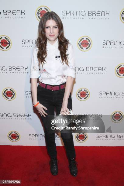 Anna Kendrick attends City Year Los Angeles' Spring Break: Destination Education at Sony Studios on April 28, 2018 in Los Angeles, California.