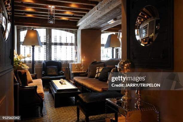 Bar, Le Saint Roch hotel 5 stars, Courchevel 1850 ski resort, Trois Vallees skiing area, Tarentaise valley, Savoie department, Rhone Alpes region,...