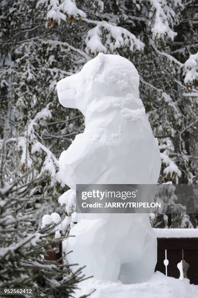 Ours sculpture by Xavier Veilhan, Cheval Blanc Hotel and Palace 5 stars, located in Jardin Alpin district, Courchevel 1850 ski resort, Trois Vallees...