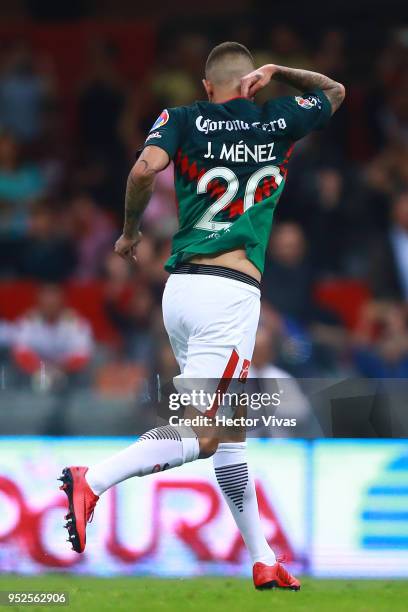 Jeremy Menez of America celebrates after scoring the first goal of his team during the 17th round match between America and Santos Laguna as part of...