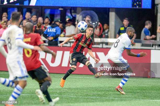 Miguel Almiron of Atlanta United during an MLS regular season game between the Montreal Impact and Atlanta United at Mercedes-Benz Stadium in...