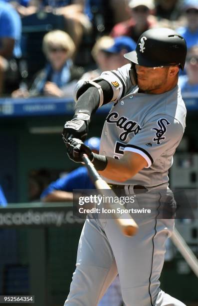 Chicago White Sox third baseman Yolmer Sanchez at bat during a MLB game between the Chicago White Sox and the Kansas City Royals on April 28 at...