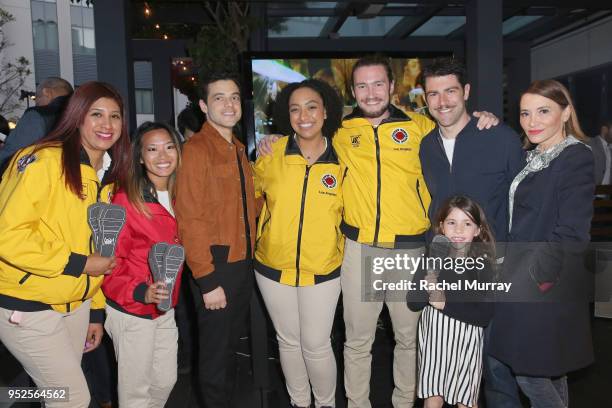 Rami Malek, Max Greenfield, Lilly Greenfield, and Tess Sanchez with City Year AmeriCorps members attend City Year Los Angeles' Spring Break:...