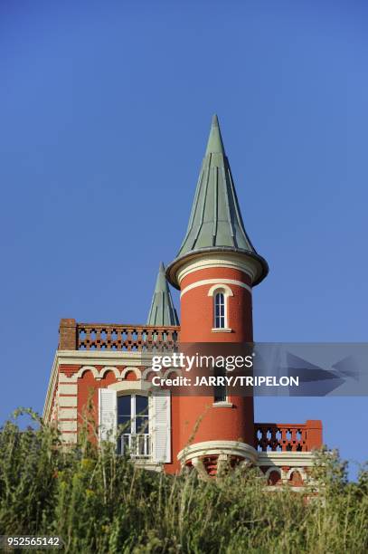 Les Tourelles hotel near the beach of Le Crotoy, Baie de Somme and Cote d'Opale area, Somme department, Picardie region, France.