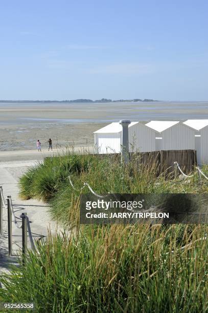 The beach huts at Le Crotoy, Baie de Somme and Cote d'Opale area, Somme department, Picardie region, France.