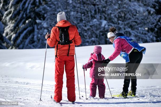 Haute-Savoie Pays du Mont-Blanc, Mege?ve, apprentissage du ski de fond a La Livraz//France, Haute-Savoie Country of Mont-Blanc, Mege?ve, learning...