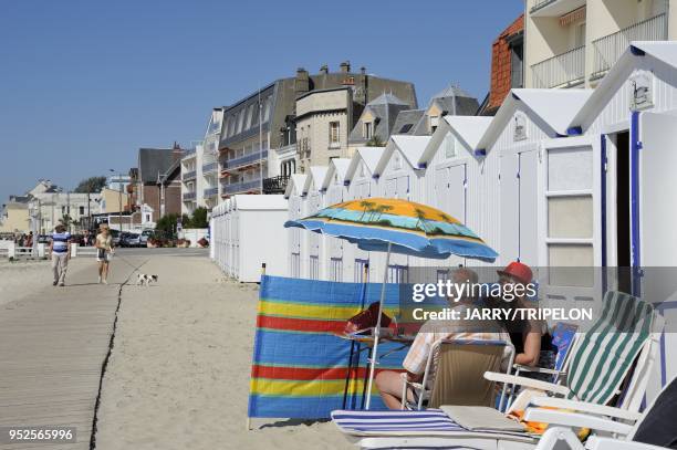 The beach huts at Le Crotoy, Baie de Somme and Cote d'Opale area, Somme department, Picardie region, France.