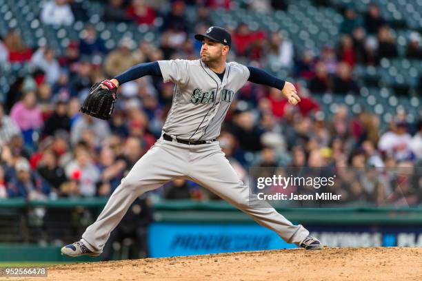 Marc Rzepczynski of the Seattle Mariners pitches during the seventh inning against the Cleveland Indians at Progressive Field on April 26, 2018 in...