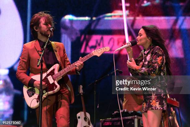 Kyle Ryan and Kacey Musgraves perform onstage during 2018 Stagecoach California's Country Music Festival at the Empire Polo Field on April 28, 2018...