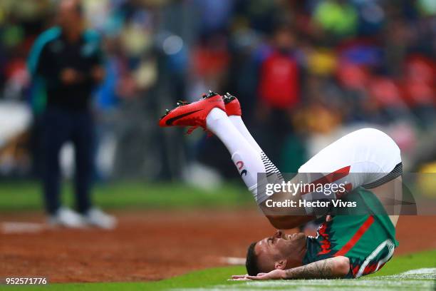 Jeremy Menez of America reacts during the 17th round match between America and Santos Laguna as part of the Torneo Clausura 2018 Liga MX at Azteca...