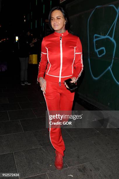 Jemma Lucy arriving at Cafe de Paris on April 28, 2018 in London, England.