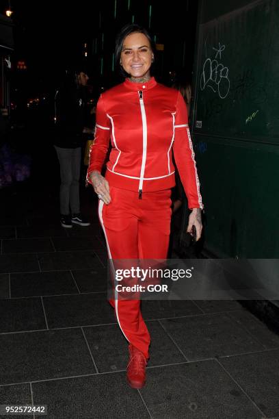 Jemma Lucy arriving at Cafe de Paris on April 28, 2018 in London, England.