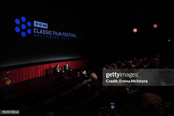 Actor Nancy Kwan and Writer donald Bogle speak onstage at the screening of 'The World of Suzie Wong' during day 3 of the 2018 TCM Classic Film...