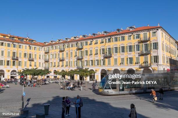 Place Garibaldi et tramway, été 2015, Nice, France.