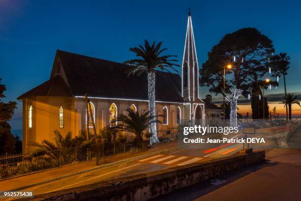 France, Cap d'Ail, église Notre-Dame du Cap Fleuri, décorations de Noël.