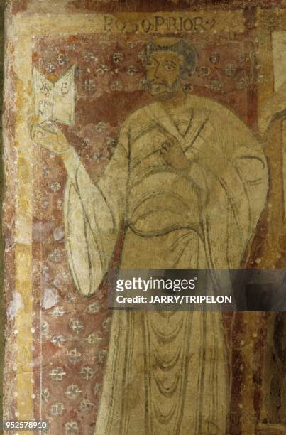 Fresques du choeur, peinture murale representant l abbe Bozo, eglise Saint-Eutrope, art roman, Les salles-Lavauguyon, Pays des Feuillardiers,...