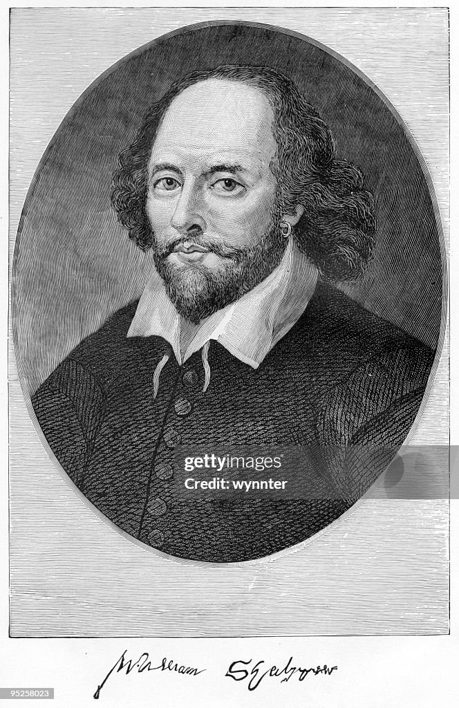 A portrait of William Shakespeare in pen and ink