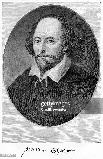 a portrait of william shakespeare in pen and ink - william shakespeare stock illustrations
