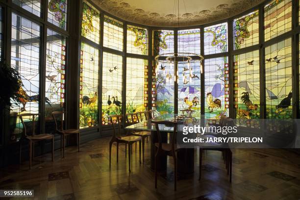 Vitraux, salle principale, Casa Lleo Morera, architecte Domenech i Montamer, passeig de Gracia, Barcelone, Catalogne, Espagne leaded glass window,...
