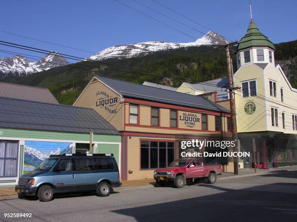 Skagway historical city centre, in Alaska. Skagway has been a important stop for miners during the Klondike gold rush.