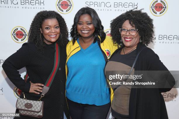 Yvette Nicole Brown, Octavia Spencer and guest attend City Year Los Angeles' Spring Break: Destination Education at Sony Studios on April 28, 2018 in...