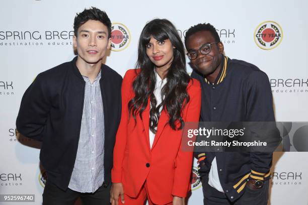 Manny Jacinto, Jameela Jamil and William Jackson Harper attend City Year Los Angeles' Spring Break: Destination Education at Sony Studios on April...