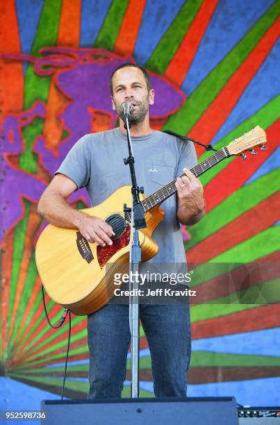 Jack Johnson performs onstage during Day 2 of 2018 New Orleans Jazz & Heritage Festival at Fair Grounds Race Course on April 28, 2018 in New Orleans,...