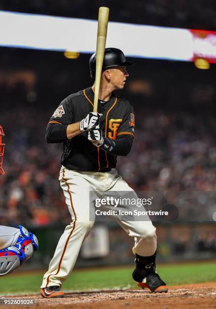 San Francisco Giants Catcher Buster Posey at bat during game two of the San Francisco Giants and Los Angeles Dodgers double header on April 28, 2018...