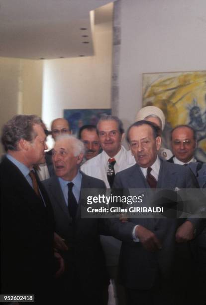 Marc Chagall et André Malraux au musée Chagall à Nice le 8 juillet 1973 à Nice, France.