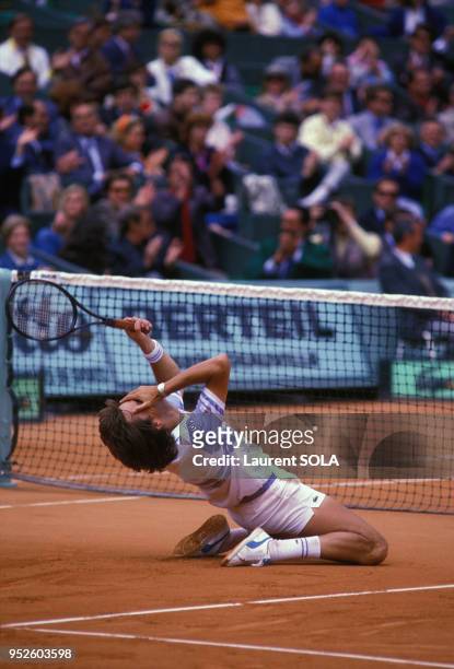 Henri Leconte gagne son quart de finale à Roland Garros le 4 juin 1986, Paris, France.