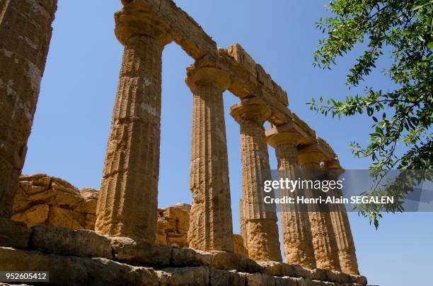 Ruines du Temple d'Hera, dans la Vallée des Temples, à Agrigente. Vestige en tuf calcaire.