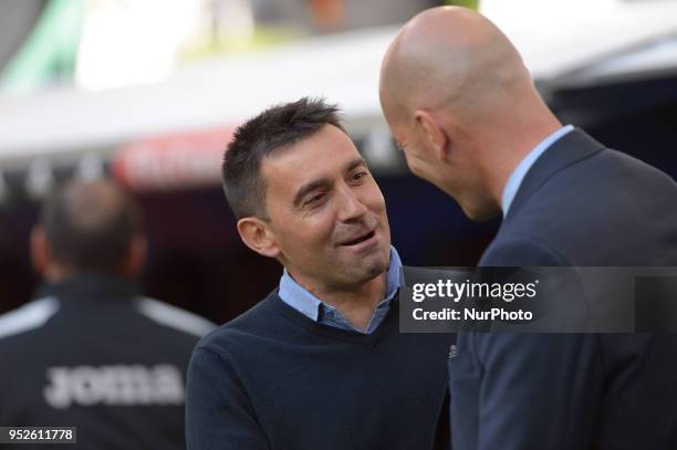 Asier Garitano coachof Leganes during a match between Real Madrid vs Leganes for La Liga Española at Santiago Bernabéu Stadium on April 28, 2018 in...