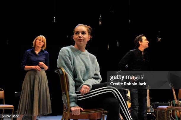 Jemma Redgrave as Vanessa,Seana Kerslake as Cat and Ben Chaplin as Bernard and in Joe Pengall's Mood Music at The Old Vic Theatre on April 27, 2018...