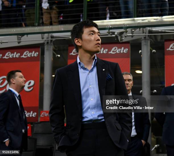 Internazionale Milano board member Steven Zhang Kangyang looks on prior to the serie A match between FC Internazionale and Juventus at Stadio...