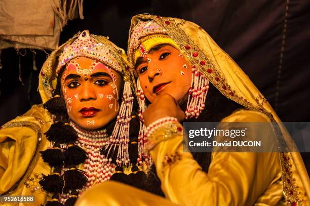 La vie de Krishna jouer par les enfants à Sudarshan bara Akhara, Kumbh Mela, Allahabad, en Inde.