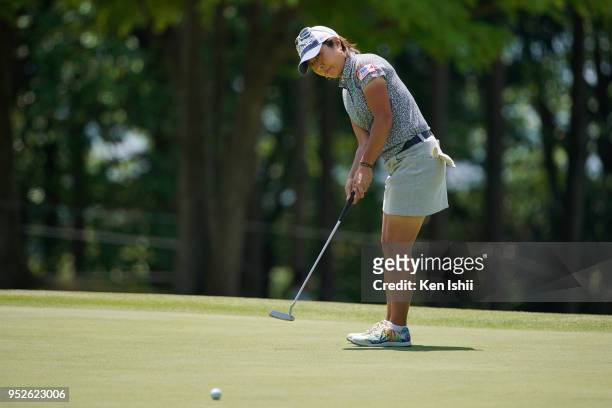 Keiko Sasaki of Japan putts on the 15th green during the final round of the CyberAgent Ladies Golf Tournament at Grand fields Country Club on April...