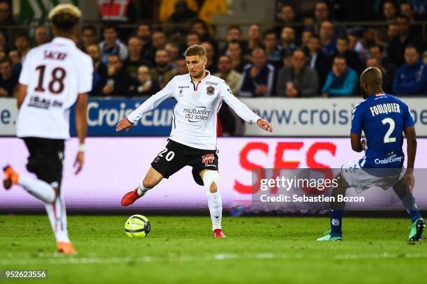 Maxime Le Marchand of OGC Nice during the Ligue 1 match between Strasbourg and OGC Nice at on April 28, 2018 in Strasbourg, .