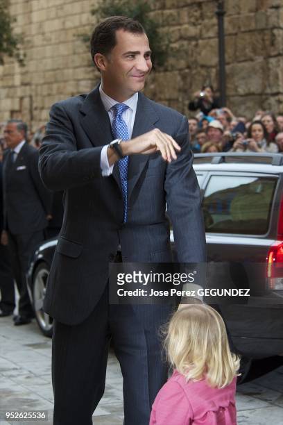 Prince Felipe of Spain, King Juan Carlos of Spain, Queen Sofia of Spain, Princess Letizia of Spain, Princess Sofia and Princess Leonor attend Easter...
