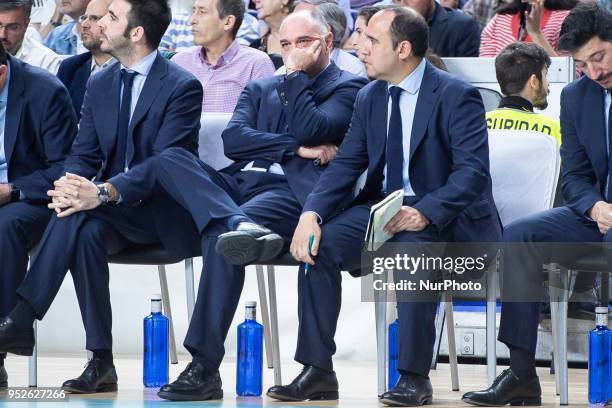 Real Madrid coach Pablo Laso reacts during the Turkish Airlines Euroleague Play Offs Game 4 between Real Madrid v Panathinaikos Superfoods Athens at...