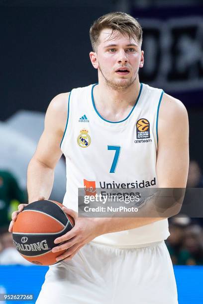 Luka Doncic of Real Madrid in action during the Turkish Airlines Euroleague Play Offs Game 4 between Real Madrid v Panathinaikos Superfoods Athens at...