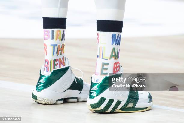 The shoes of Chris Singleton of Panathinaikos Superfoods during the Turkish Airlines Euroleague Play Offs Game 4 between Real Madrid v Panathinaikos...