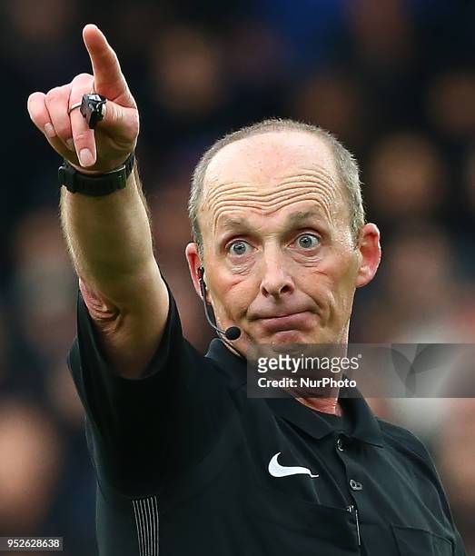 Referee Mike Dean during the Premiership League match between Crystal Palace and Leicester City at Selhurst Park, London, England on 28 April 2018.