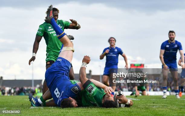 Galway , Ireland - 28 April 2018; Bundee Aki of Connacht scores his side's sixth try during the Guinness PRO14 Round 21 match between Connacht and...