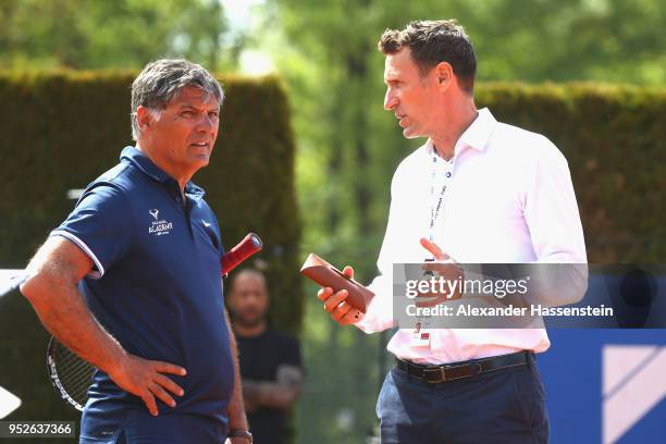 Sebastián Nadal welcomes Patrick Kuehnen, tournament director of the BMW Open by FWU during the Rafael Nadal Academy camp during day 2 of the BMW...