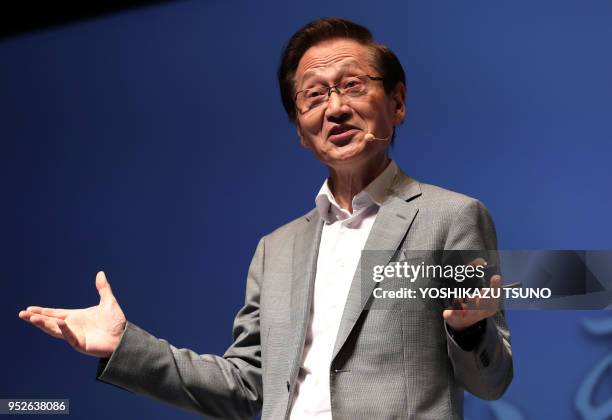 World's fourth largest computer maker ASUSTek Computer chairman Jonney Shih introduces the new notebook computer Zenbook 3 in Tokyo on September 28,...