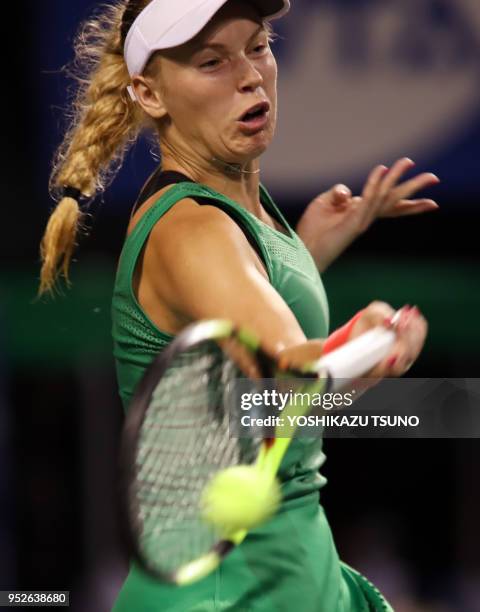 Caroline Wozniacki during the quarter finals of the Toray Pan Pacific Open tennis championships in Tokyo on September 23, 2016. Wozniacki defeated...