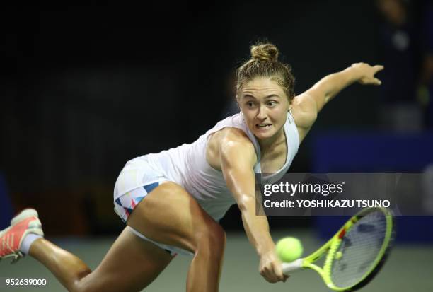 Aliaksandra Sasnovich during the quarter finals of the Toray Pan Pacific Open tennis championships in Tokyo on September 23, 2016. Osaka defeated...